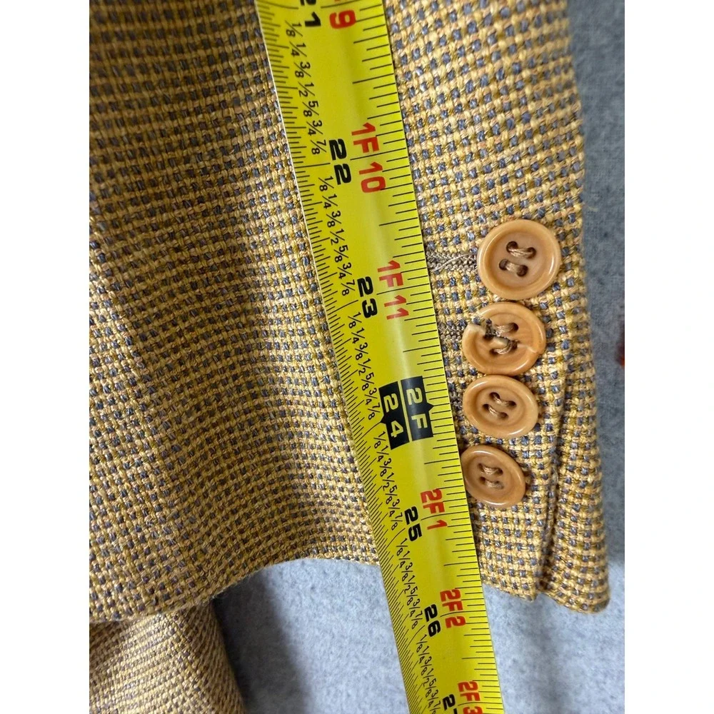 Canali Mens Silk Linen Wool Blazer Tan Gold Houndstooth Sport Coat Italy 54 L